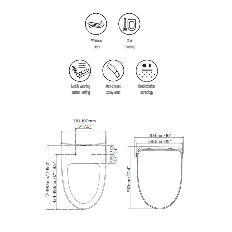 Ikon Smart Bidet Seat - Toilet Mount - 16" Plastic/Glossy White