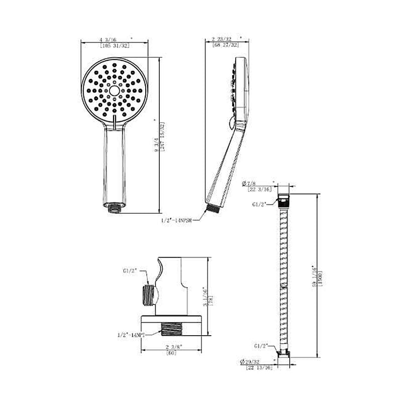 Acqua 3 Function Hand Shower - Wall Mount - 5" Plastic/Matt Black