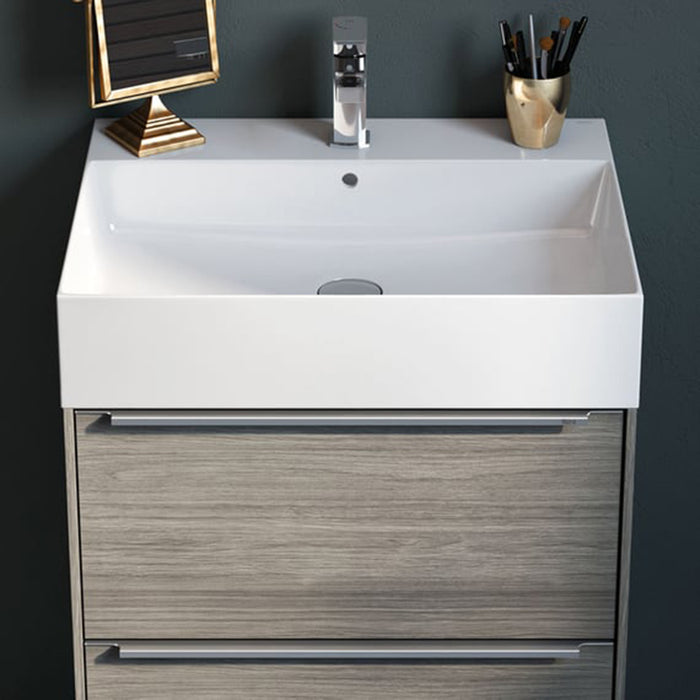 Inspira Square Single Bowl Integrated Vanity Sink - Wall Or Drop-In Mount - 24" Fineceramic/Glossy White