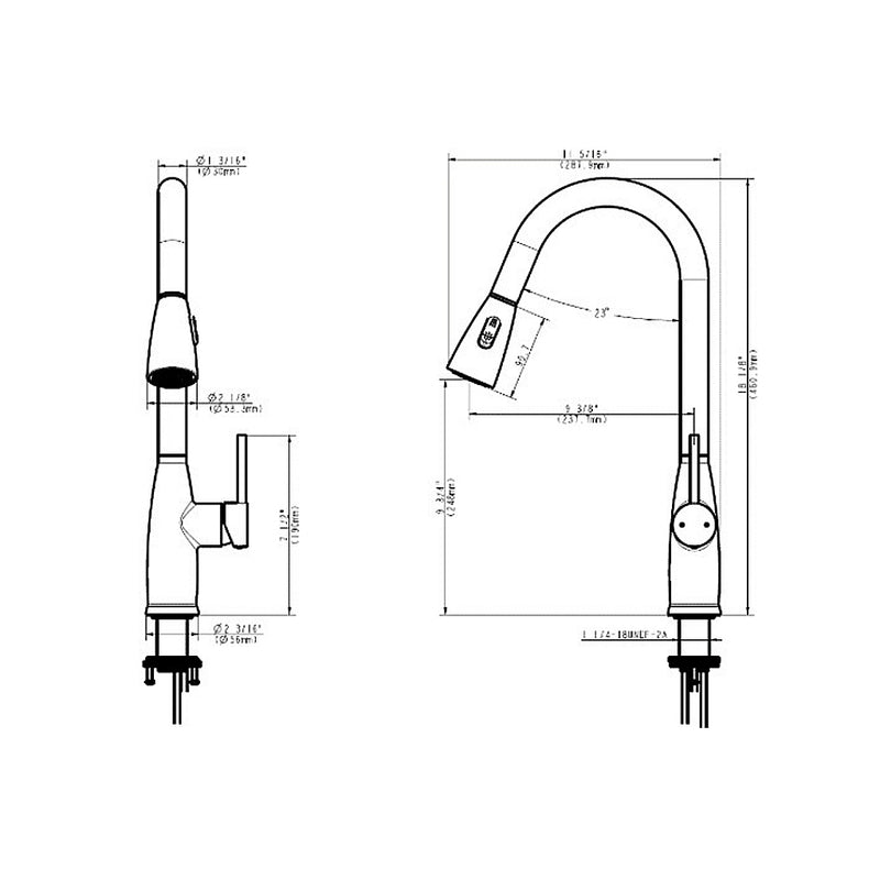 Bliss Pull Out Kitchen Faucet - Single Hole - 19" Brass/Polished Chrome