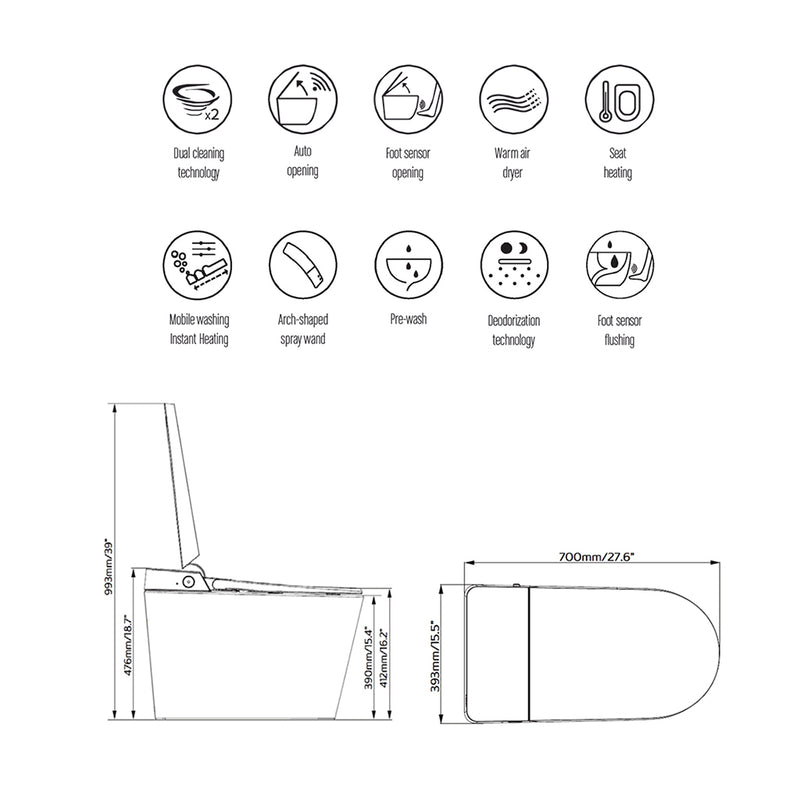 Ikon One Piece Smart Toilets - Floor Mount - 16" Vitreous China/Glossy White