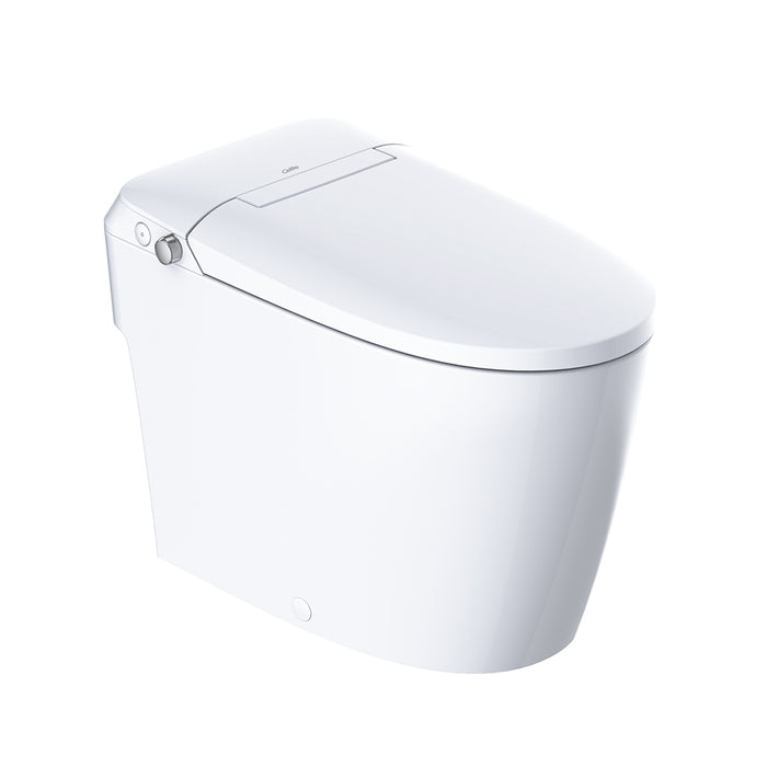 Ultra Elongated Tankless Single Flush One Piece Bidet Smart Toilets - Floor Mount - 15" Vitreous China/Gloss White