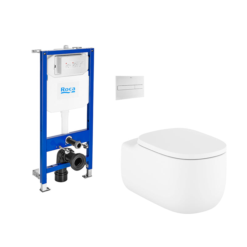 Beyond Rimless Complete Toilet with In-Wall PL7 Dual Flush Plate  - Wall Mount - 15" Vitreous China/Matt White