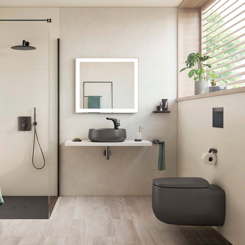Beyond Rimless Complete Toilet with In-Wall PL7 Dual Flush Plate - Wall Mount - 15" Vitreous China/Onyx