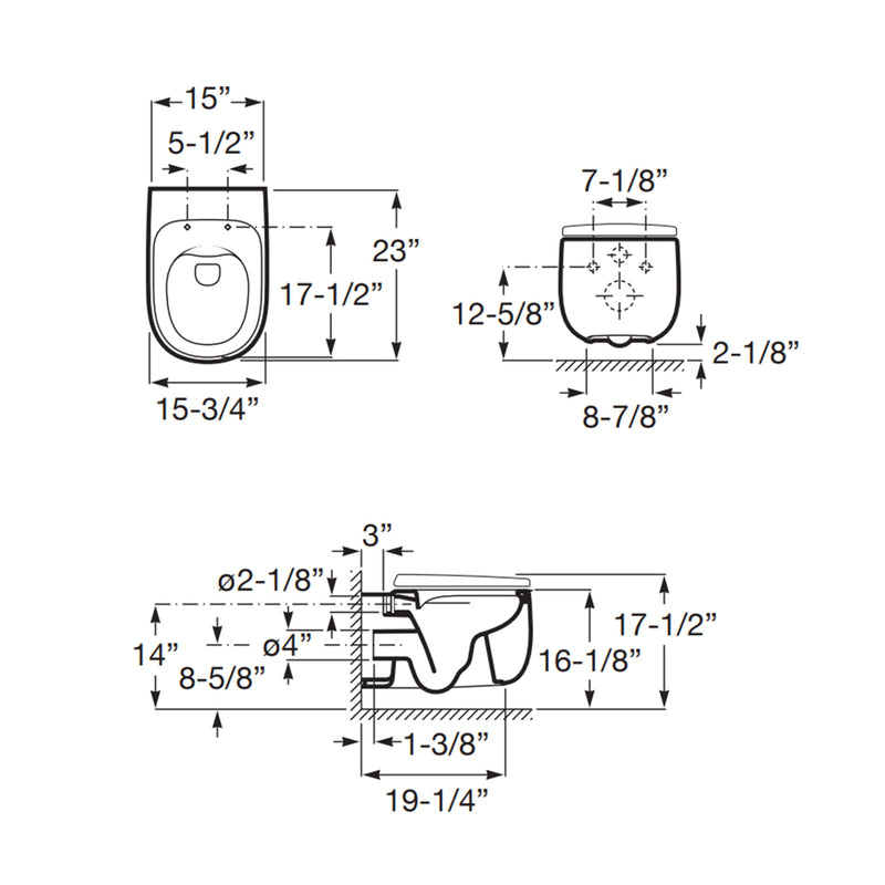 Beyond Rimless Complete Toilet with In-Wall PL7 Dual Flush Plate - Wall Mount - 15" Vitreous China/Onyx