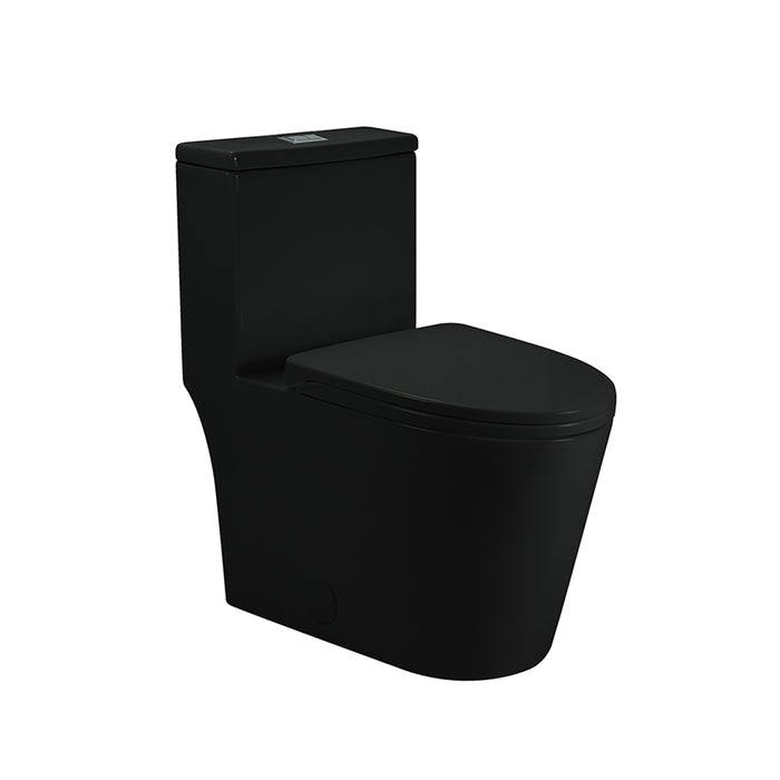 Flow Elongated Complete One Piece Toilet - Floor Mount - 17" Vitreous China/Matt Black