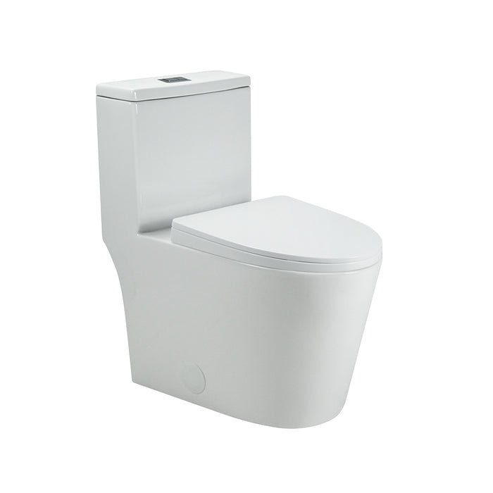 Flow Elongated Complete One Piece Toilet - Floor Mount - 17" Vitreous China/Glossy White