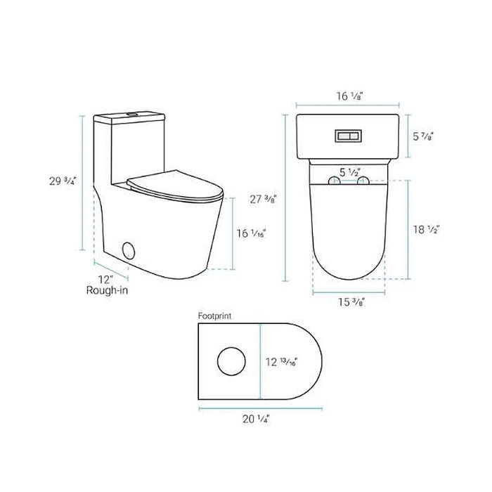 Flow Elongated Complete One Piece Toilet - Floor Mount - 17" Vitreous China/Glossy White