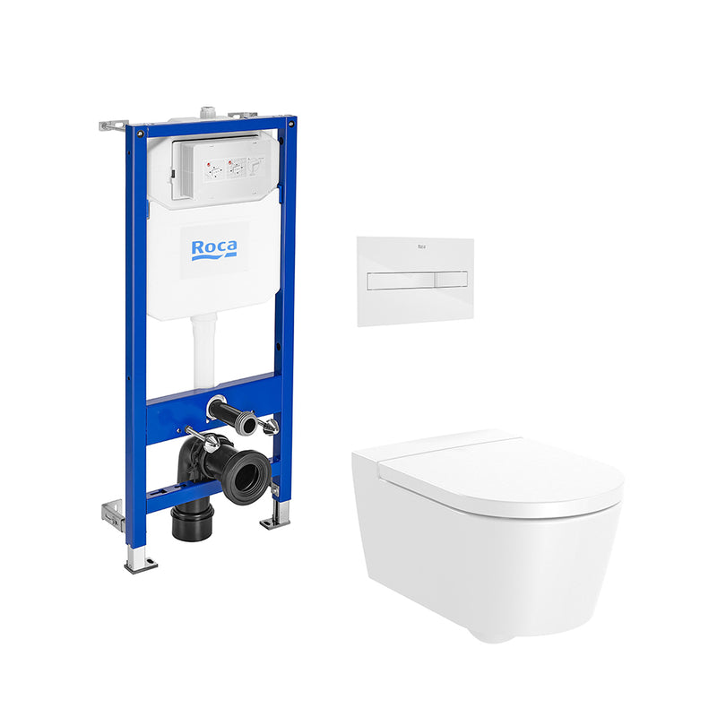 Inspira Round Complete Rimless Toilet with In-Wall PL2 Dual Flush Plate - Wall Mount - 15" Porcelain/Glossy White