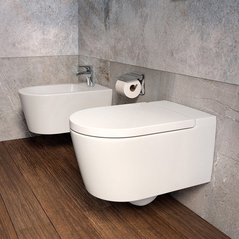 Inspira Round Complete Rimless Toilet with In-Wall PL2 Dual Flush Plate - Wall Mount - 15" Porcelain/Glossy White
