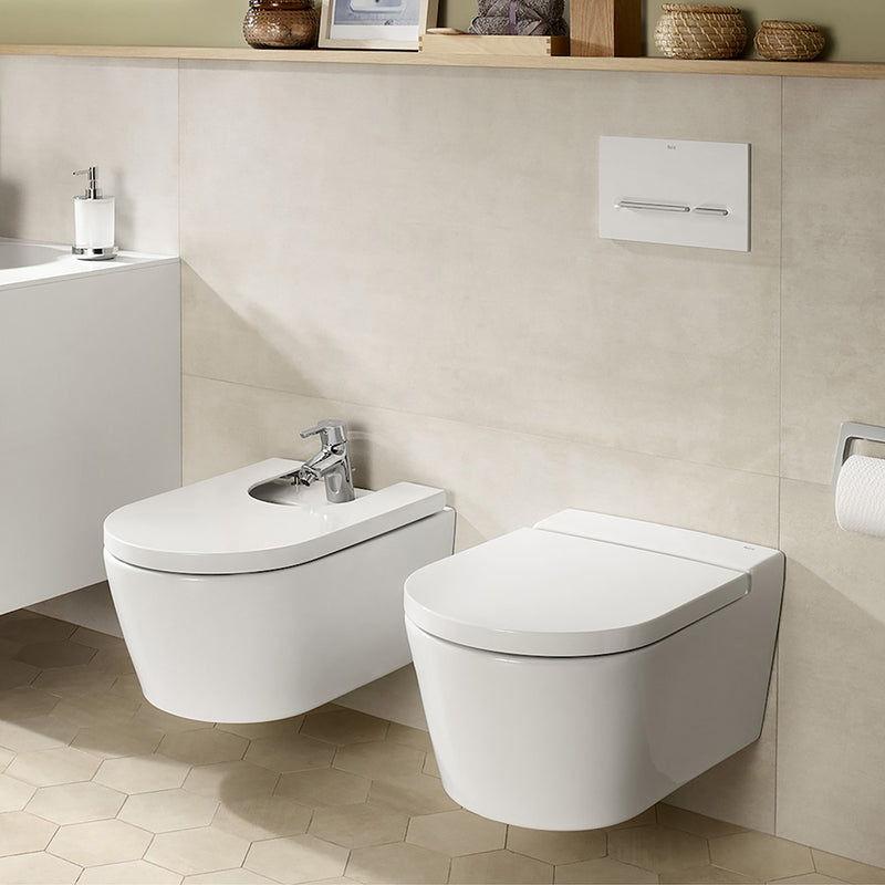 Inspira Round Complete Rimless Toilet with In-Wall PL2 Dual Flush Plate - Wall Mount - 15" Porcelain/Glossy White