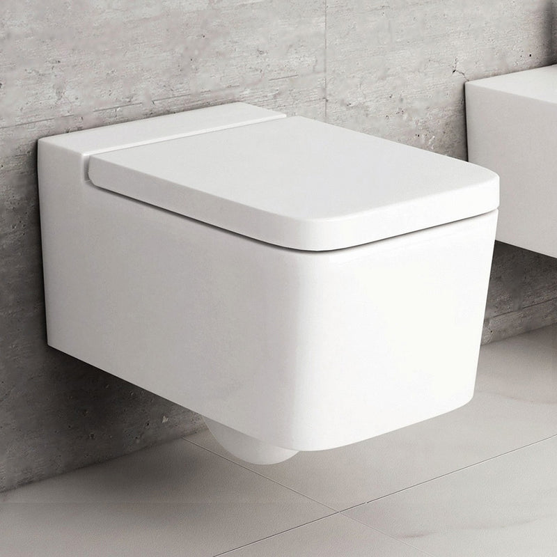 Inspira Square Complete Rimless Toilet with In-Wall PL2 Dual Flush Plate - Wall Mount - 15" Porcelain/Glossy White