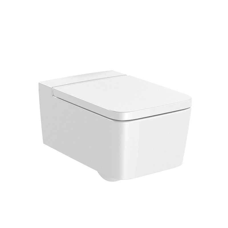 Inspira Square Complete Rimless Toilet with In-Wall PL1 Dual Flush Plate - Wall Mount - 15" Porcelain/Glossy White