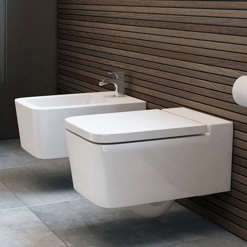 Inspira Square Complete Rimless Toilet with In-Wall PL1 Dual Flush Plate - Wall Mount - 15" Porcelain/Glossy White