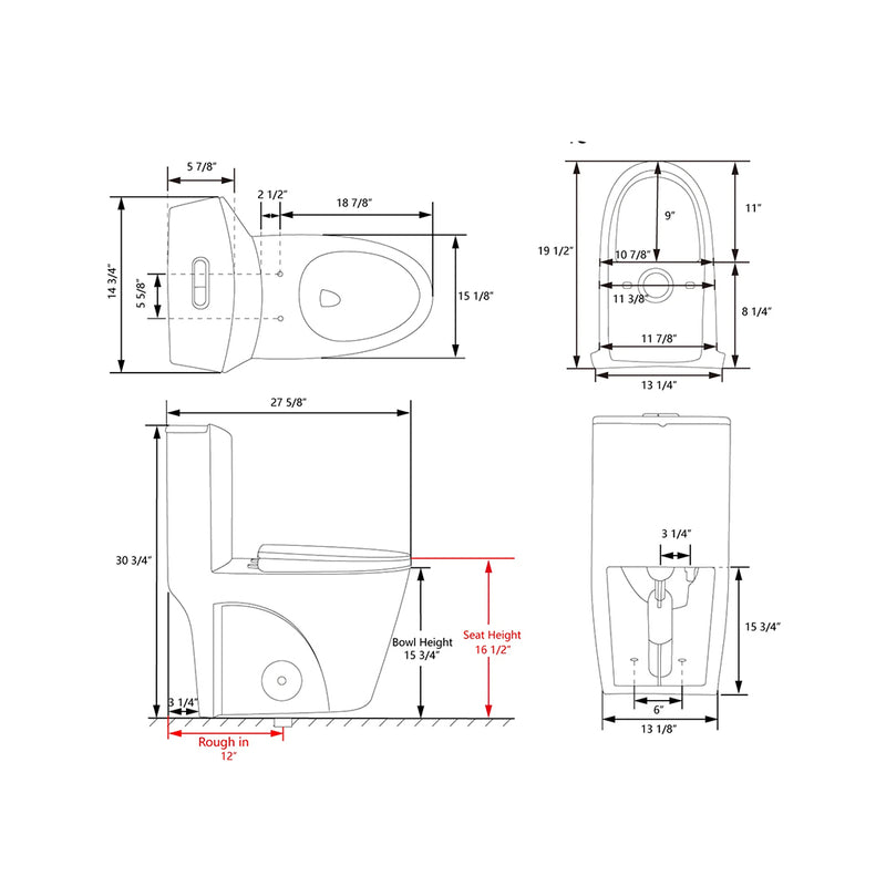 Form Complete Dual Flush One Piece Toilet - Floor Mount - 15" Porcelain/Glossy White