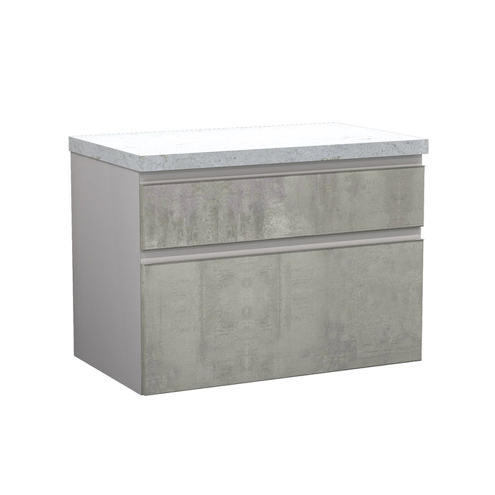 Aurora 2 Drawers Bathroom Vanity with Wood Countertop - Wall Mount - 32" Mdf/Concrete