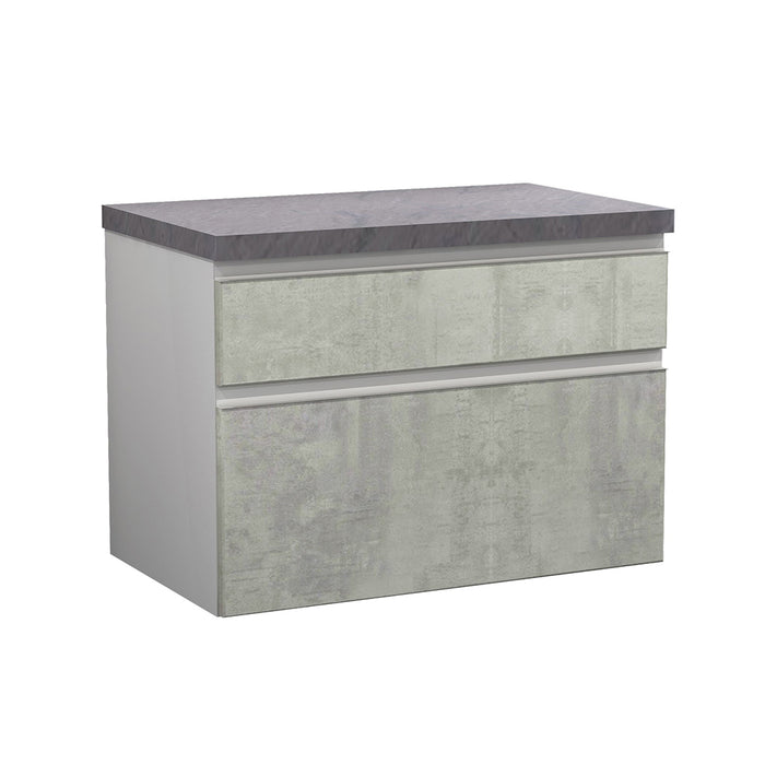 Aurora 2 Drawers Bathroom Vanity with Wood Countertop - Wall Mount - 32" Mdf/Concrete