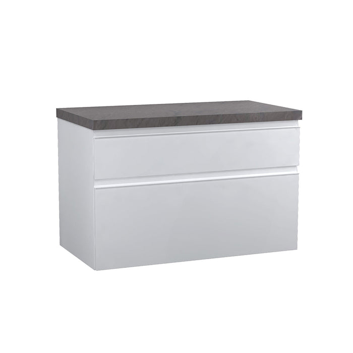 Aurora 2 Drawers Bathroom Vanity with Wood Countertop - Wall Mount - 36" Mdf/Alpine White