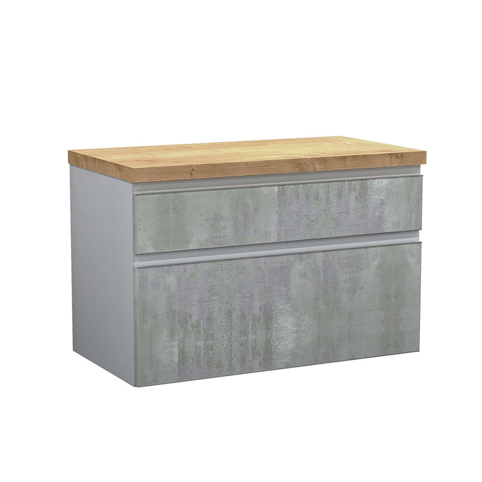 Aurora 2 Drawers Bathroom Vanity with Wood Countertop - Wall Mount - 36" Mdf/Concrete