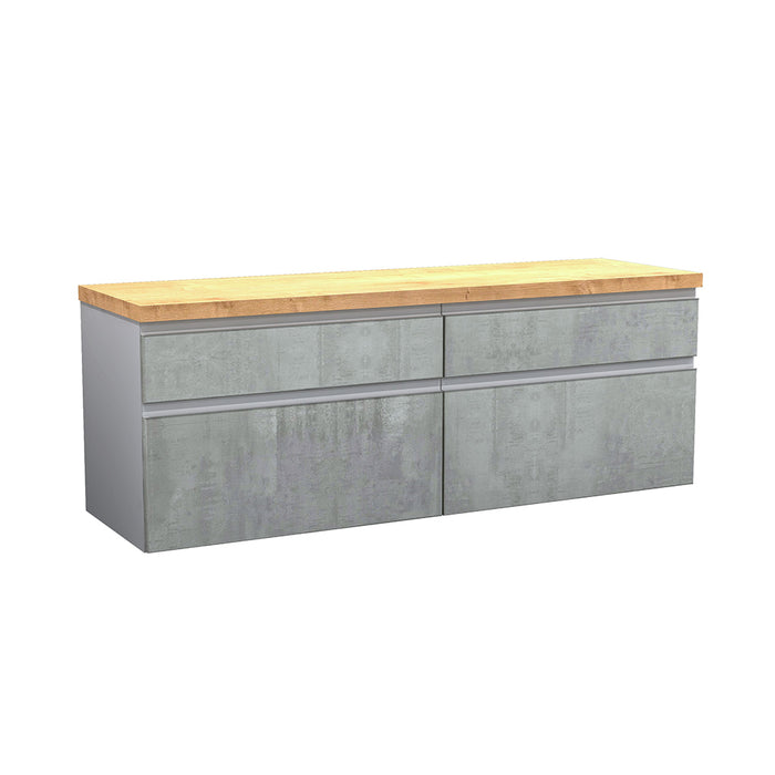 Aurora 4 Drawers Bathroom Vanity with Wood Countertop - Wall Mount - 64" Mdf/Concrete