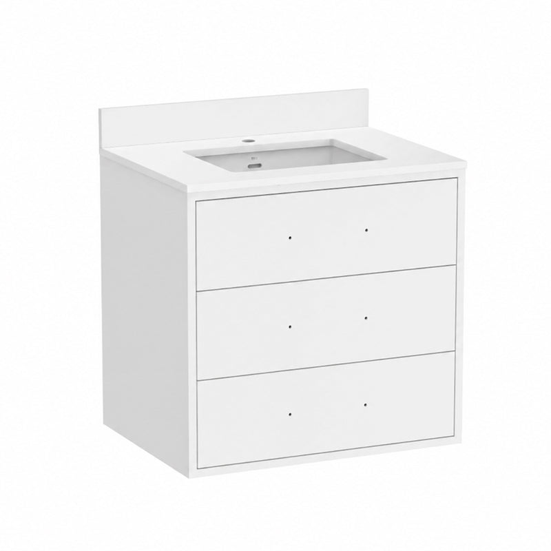 Maris 3 Drawers Bathroom Vanity with Quartz Top and Undermount Sink - Wall Mount - 30" Wood/Matt White