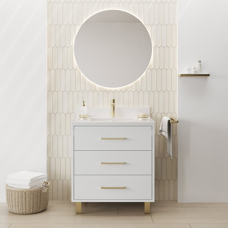 Maris 3 Drawers Bathroom Vanity with Quartz Top and Undermount Sink - Wall Mount - 30" Wood/Matt White