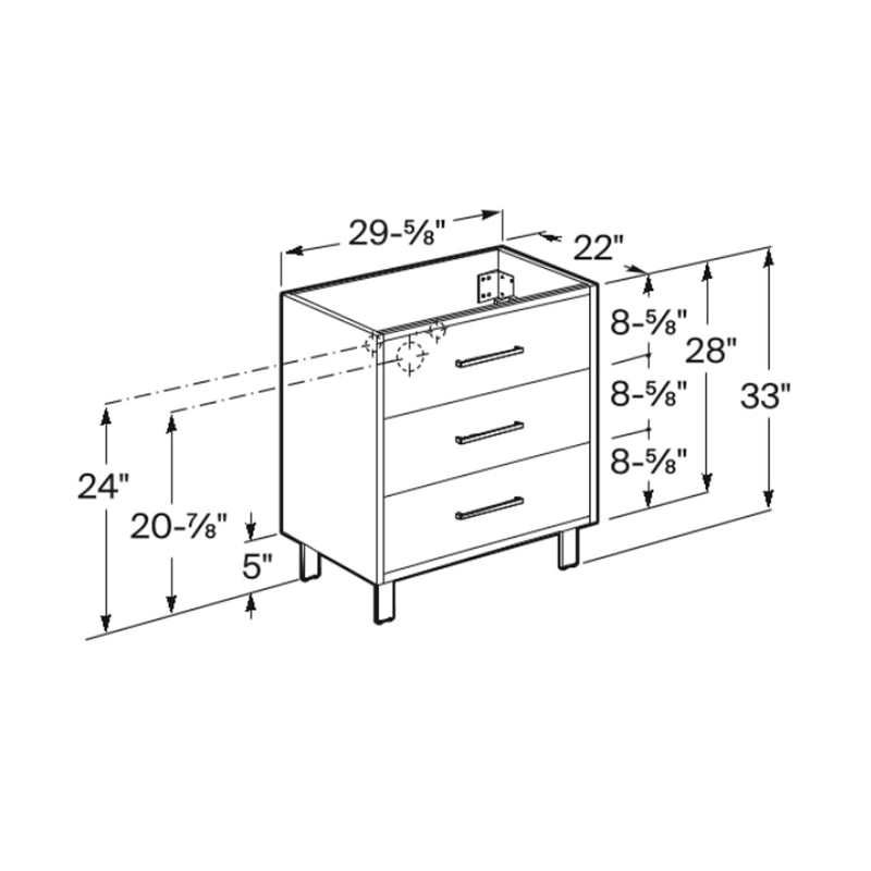 Maris 3 Drawers Bathroom Vanity with Quartz Top and Undermount Sink - Wall Mount - 30" Wood/Matt White