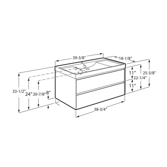 Ona 2 Drawers Bathroom Vanity with Ceramic Sink - Wall Mount - 40" Mdf/Light Oak