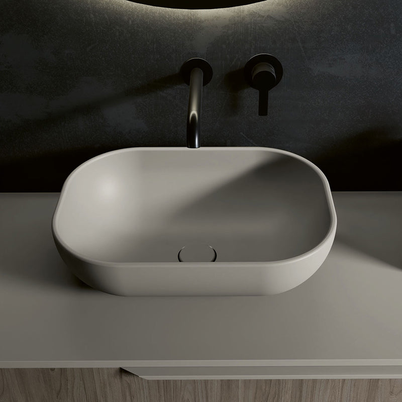 Block Oval Bathroom Sink - Vessel - 18" Ceramic/Sand