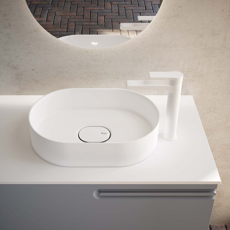 Oval Bathroom Sink - Vessel - 18" Solid Surface/Matt White