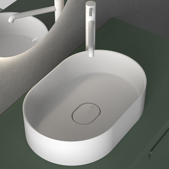 Oval Bathroom Sink - Vessel - 18" Solid Surface/Matt White