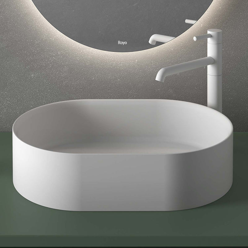 Oval Bathroom Sink - Vessel - 18" Solid Surface/Matt White