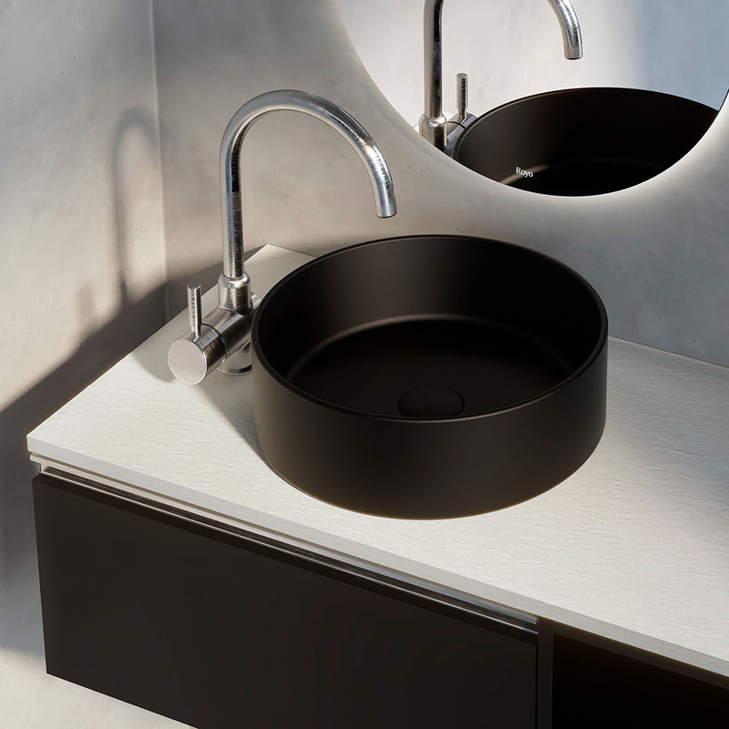 Sun Round Bathroom Sink - Vessel - 15" Ceramic/Black
