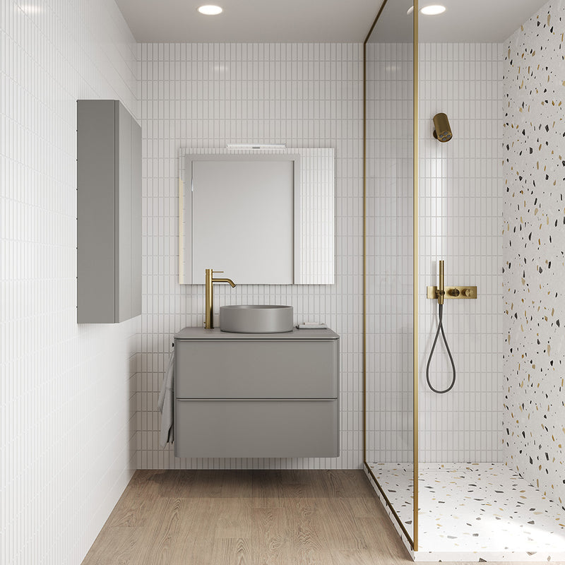 Dai 2 Drawers Bathroom Vanity with Ceramic Single Sink - Wall Mount - 24" Mdf/Sand Matt