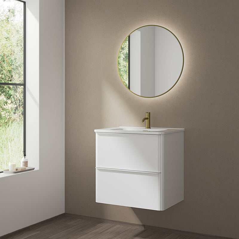 Dai 2 Drawers Bathroom Vanity with Ceramic Single Sink  - Wall Mount - 24" Mdf/Gloss White