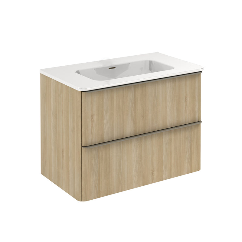 Dai 2 Drawers Bathroom Vanity with Ceramic Single Sink - Wall Mount - 32" Mdf/Nordic Oak