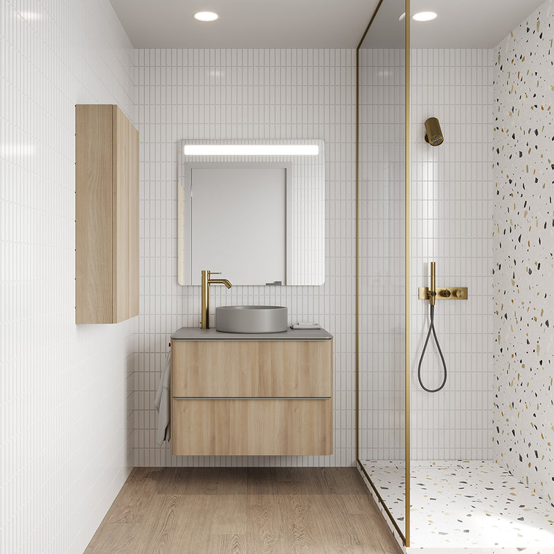 Dai 2 Drawers Bathroom Vanity with Ceramic Single Sink - Wall Mount - 32" Mdf/Nordic Oak