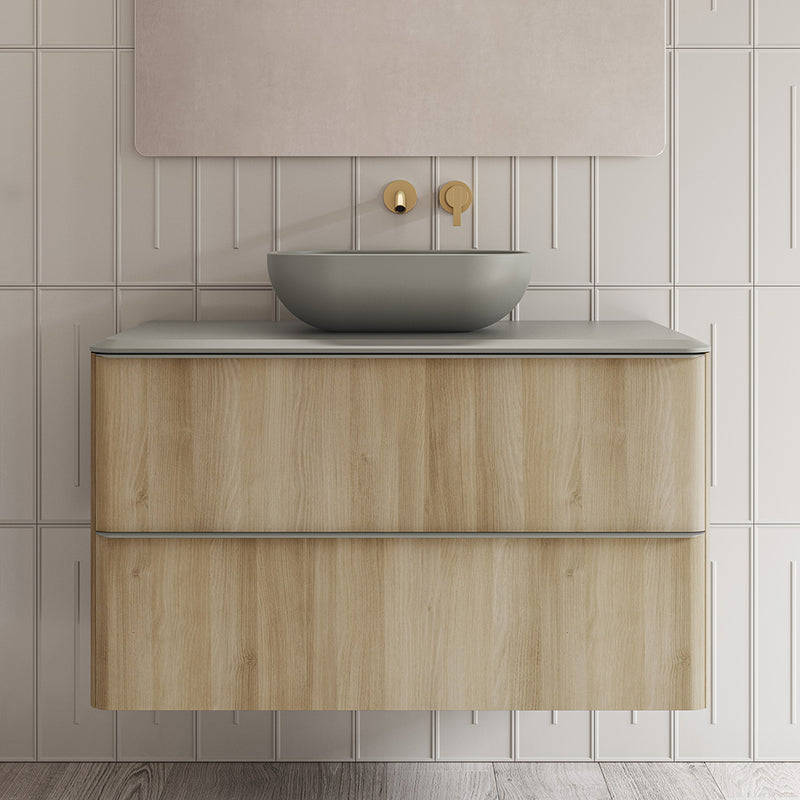 Dai 2 Drawers Bathroom Vanity with Ceramic Single Sink - Wall Mount - 32" Mdf/Nordic Oak