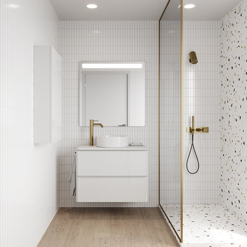 Dai 2 Drawers Bathroom Vanity with Ceramic Single Sink - Wall Mount - 32" Mdf/Gloss White