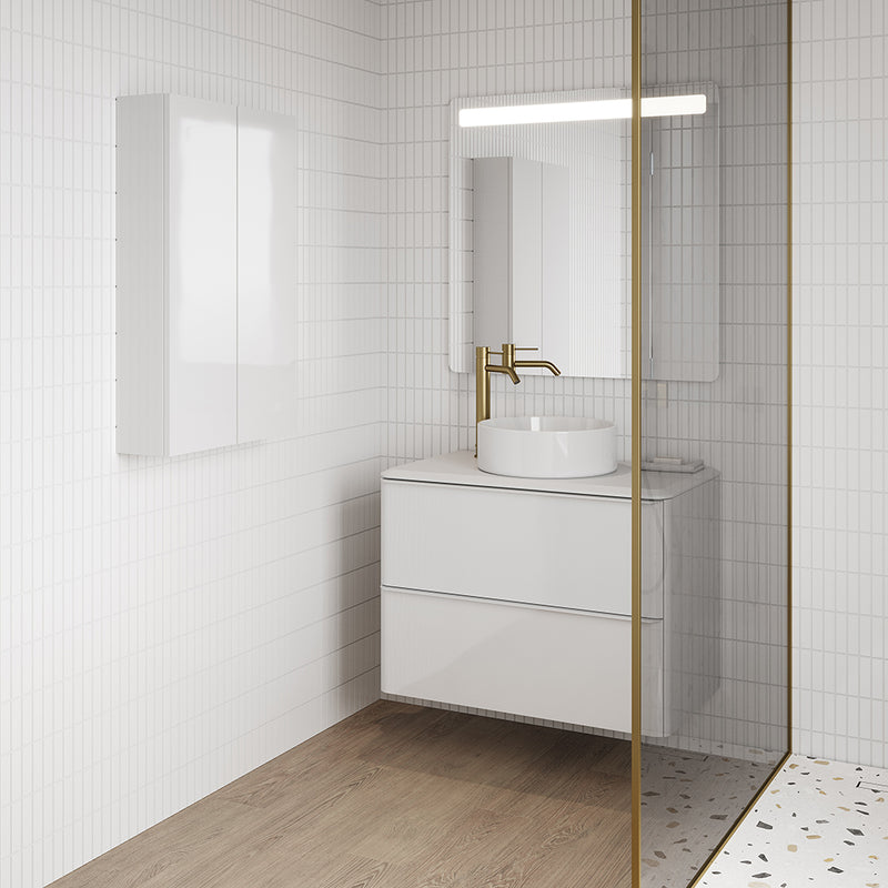 Dai 2 Drawers Bathroom Vanity with Ceramic Single Sink - Wall Mount - 32" Mdf/Gloss White