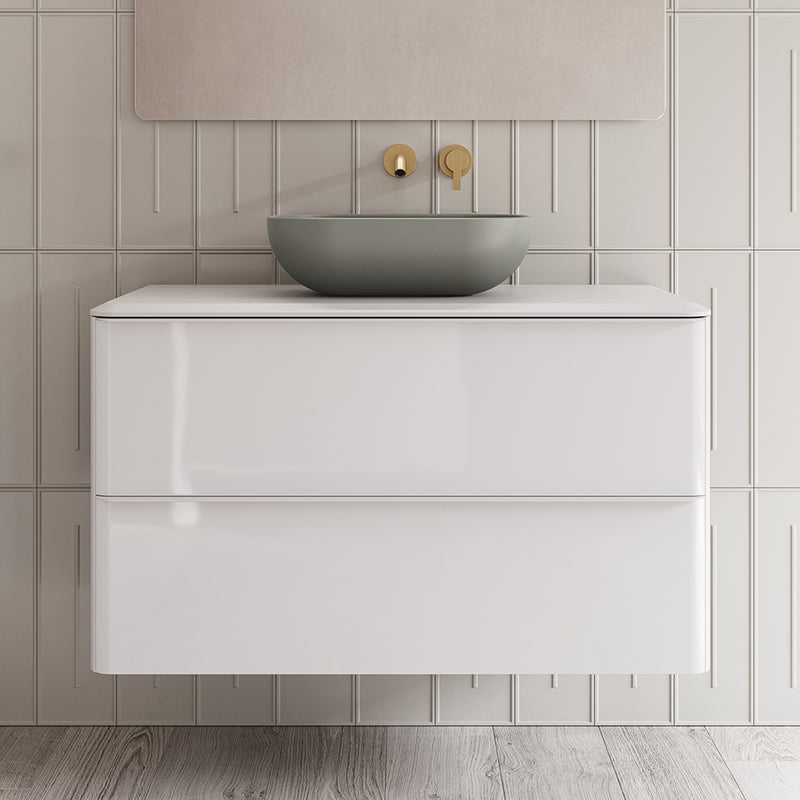 Dai 2 Drawers Bathroom Vanity with Ceramic Single Sink - Wall Mount - 32" Mdf/Gloss White