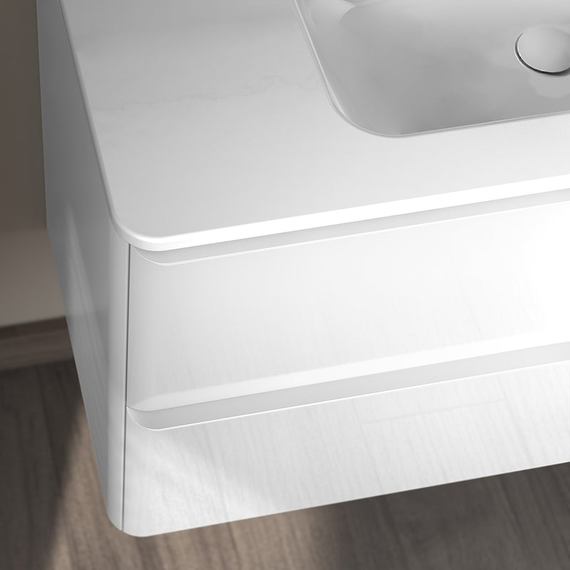 Dai 2 Drawers Bathroom Vanity with Ceramic Single Sink - Wall Mount - 32" Mdf/Gloss White