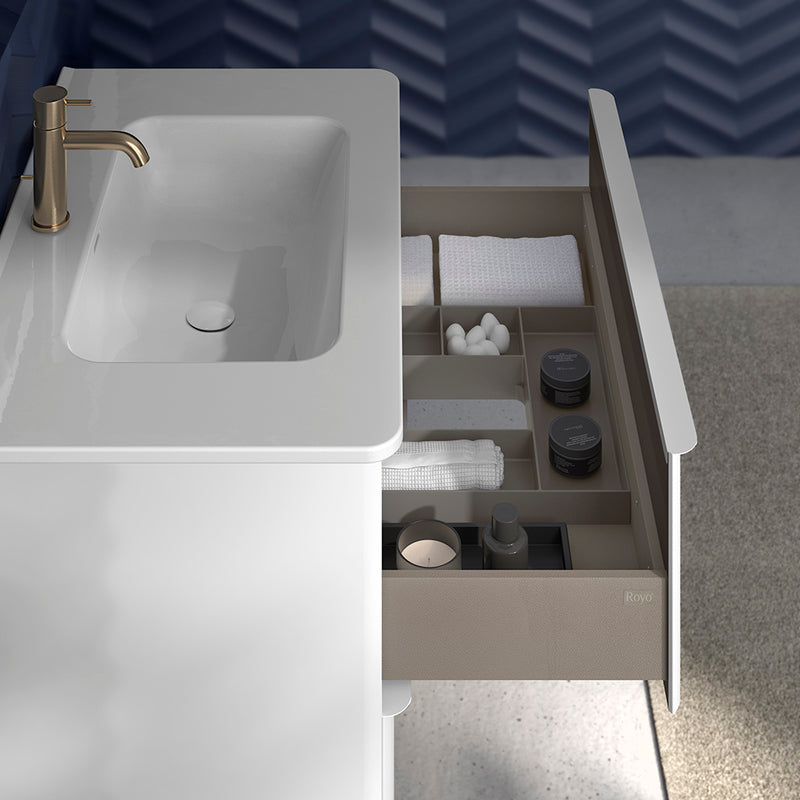 Dai 2 Drawers Bathroom Vanity with Ceramic Single Sink - Wall Mount - 32" Mdf/Gloss White