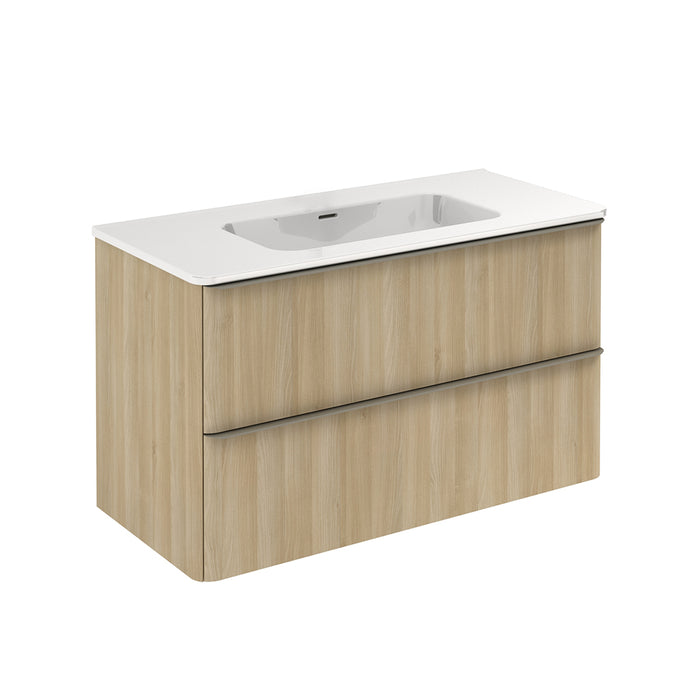 Dai 2 Drawers Bathroom Vanity with Ceramic Single Sink - Wall Mount - 40" Mdf/Nordic Oak