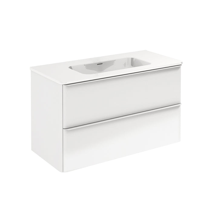 Dai 2 Drawers Bathroom Vanity with Ceramic Single Sink - Wall Mount - 40" Mdf/Gloss White