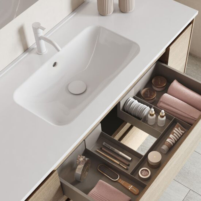 Econic 2 Drawers Right Handle Bathroom Vanity with Ceramic Single Sink - Wall Mount - 24" Mdf/ Matt White