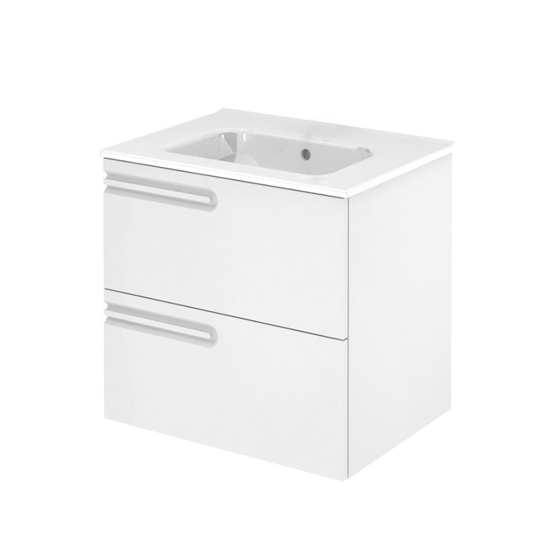 Econic 2 Drawers Left Handle Bathroom Vanity with Ceramic Single Sink - Wall Mount - 24" Mdf/Matt White