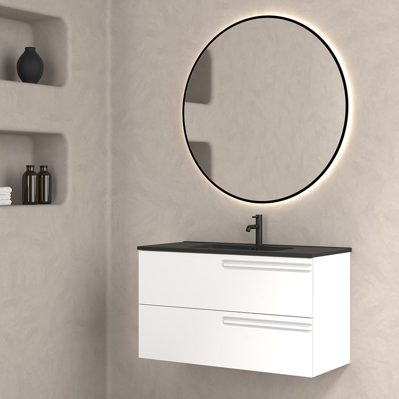 Econic 2 Drawers Left Handle Bathroom Vanity with Ceramic Single Sink - Wall Mount - 24" Mdf/Matt White