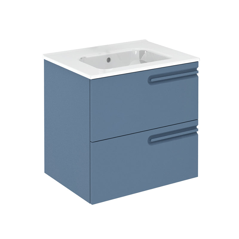 Econic 2 Drawers Right Handle Bathroom Vanity with Ceramic Single Sink - Wall Mount - 24" Mdf/Vapor Blue