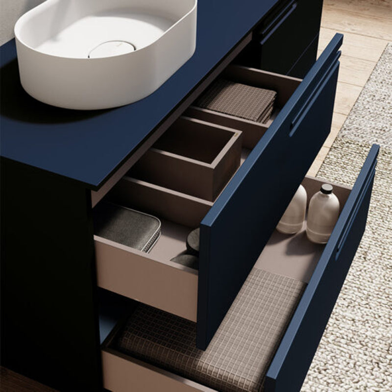 Econic 2 Drawers Right Handle Bathroom Vanity with Ceramic Single Sink - Wall Mount - 24" Mdf/Vapor Blue